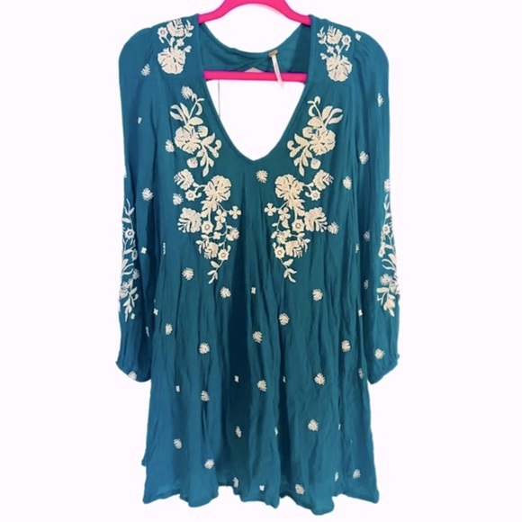 FREE PEOPLE Like New Tennessee Teal Tunic Embroidered Dress Size Small - Picture 4 of 4